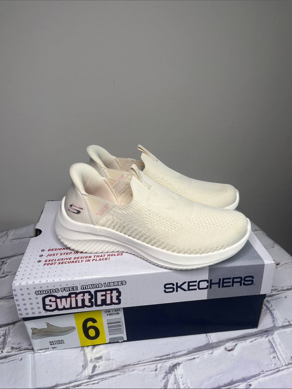 Skechers Slip-On Knit Sneakers in Cream White Pink